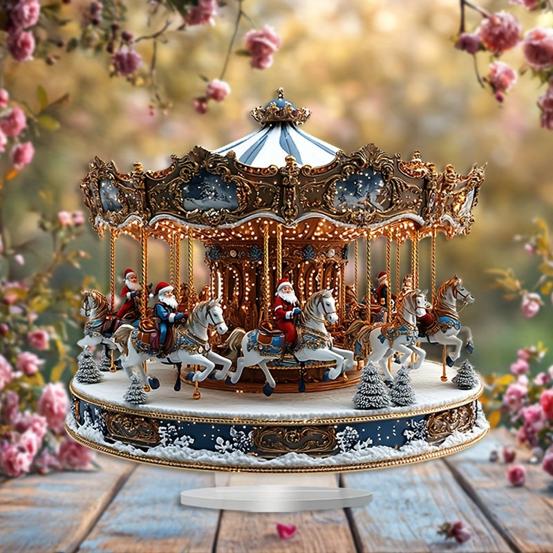 Boho Style Acrylic Carousel Music Box with Santa Claus Theme – Tabletop Decorative Sign & Plaque, Multipurpose Santa Rotating Merry-Go-Round, Ideal for Home & Office Display, Perfect Christmas Gift – 1 Piece