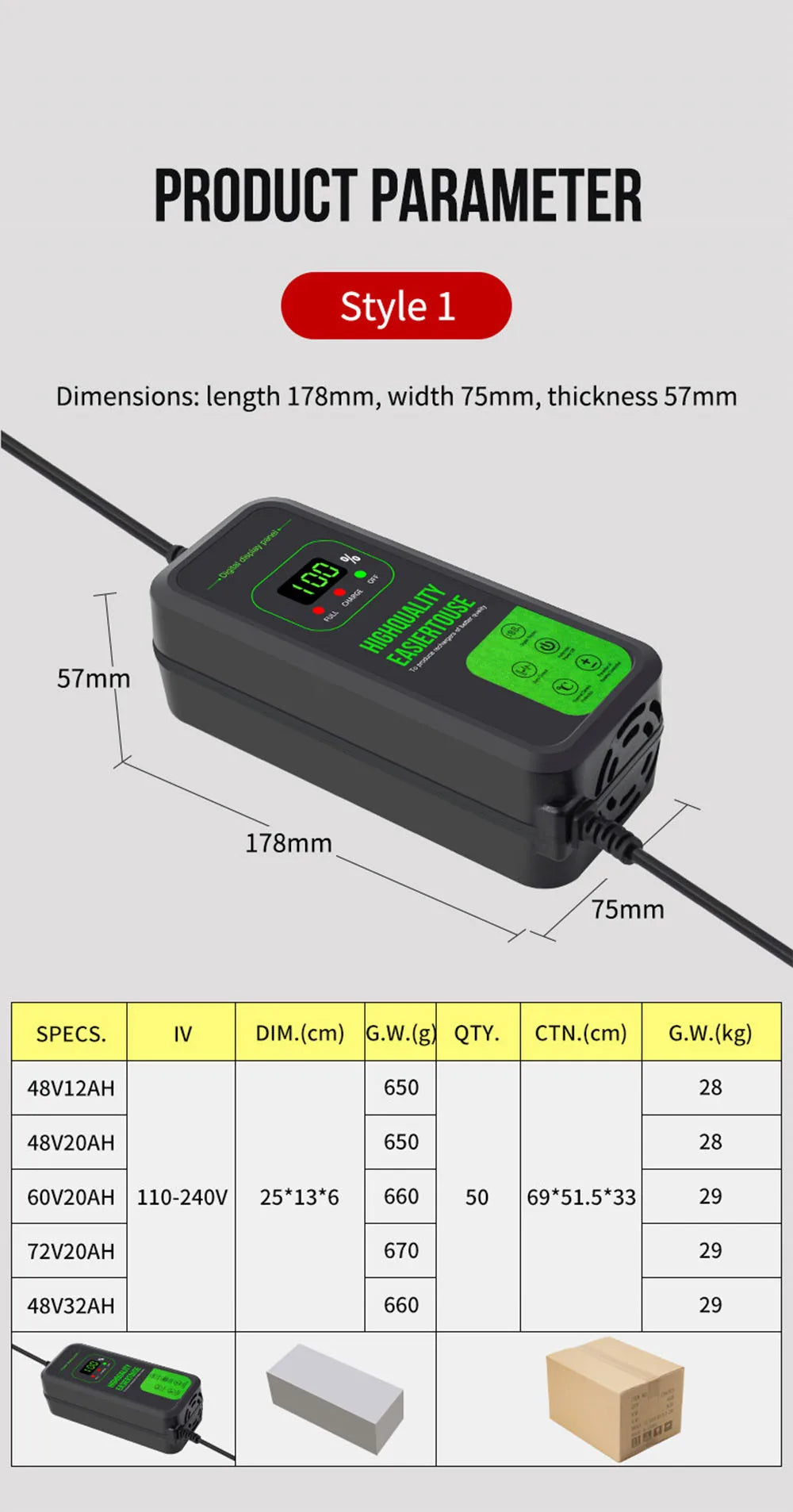 Ladegerät, 60v 20ah Batterie ladegerät für Roller Elektro fahrräder E-Bike