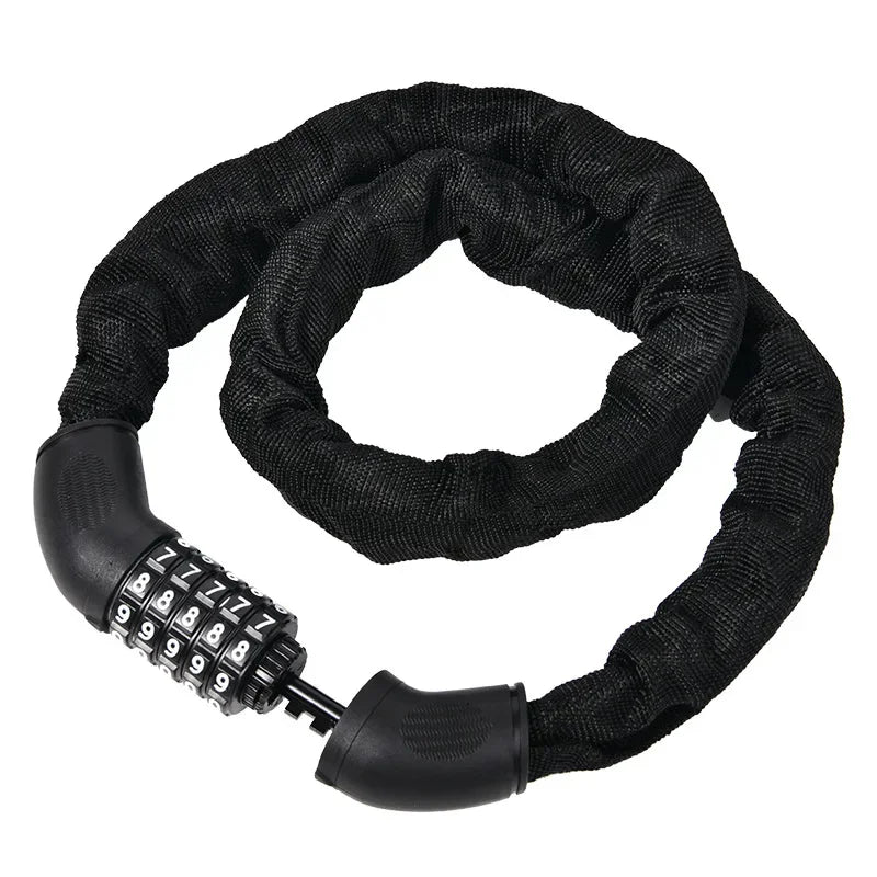 Motorrad-Kettenschloss, Diebstahlschutz für Elektrofahrzeuge, 5-stelliger Code, Kombination, Sicherheitsschloss, Halterung, Fahrrad-Eisen-Kettenschloss