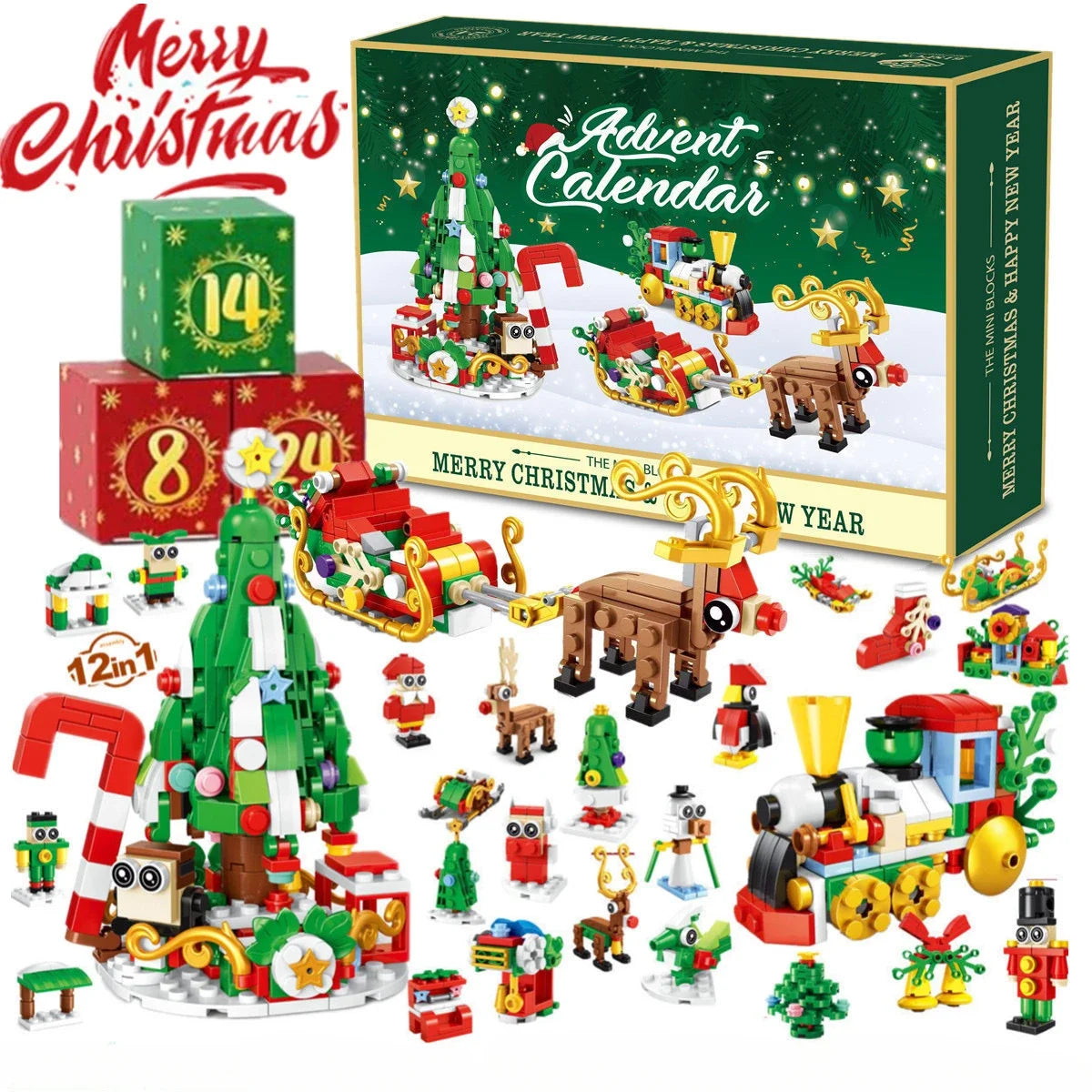 Weihnachten Adventskalender Geschenkbox DIY Weihnachtszug Jesus Ziegel Spielzeug 24 Tage Countdown Kalender Box Überraschung Weihnachtsgeschenk