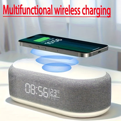 4in 1 Multifunction Wireless Charger Pad Stand LED Night Light Temperature Time Desktop Alarm Clock Mobile Phone Chargers Induction Fast Charging Dock Station Base for iPhone 16 15 14 13 12 for Galaxy S25 S24 S23 Bedroom Offi
