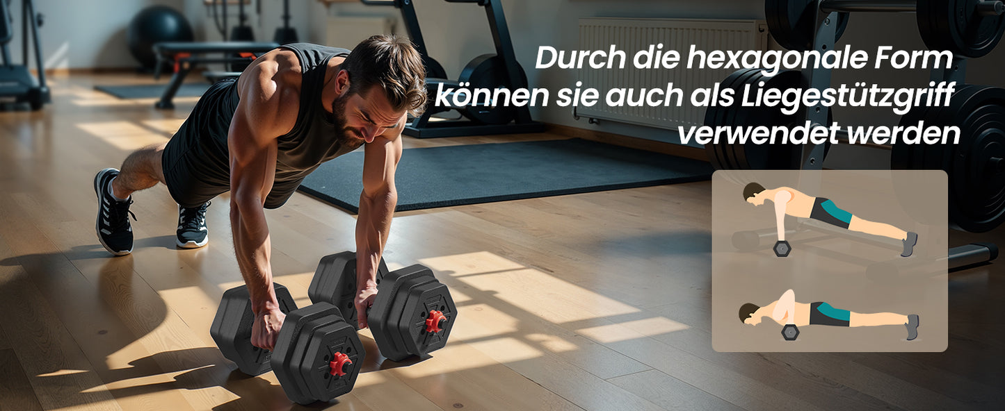SONGMICS Hantelset, Hanteln mit Verbindungsstange, Hexagon, Kurzhantelset, für Workout, Fitnesstraining, Gewichtheben