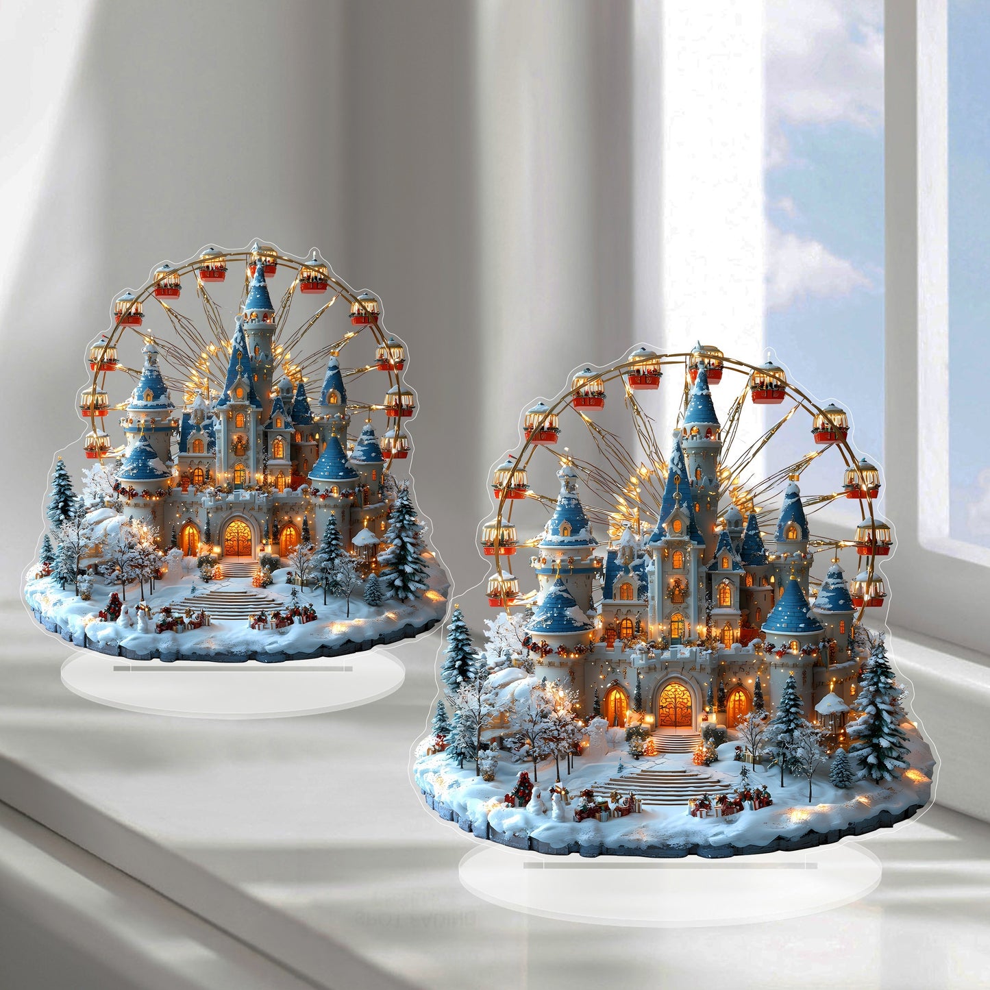 1pc Winter Castle Ferris Wheel Acrylic Desktop Display - Festive & Fun Decor for Home, Office, and Bedroom - Perfect Christmas Gift with Base Included