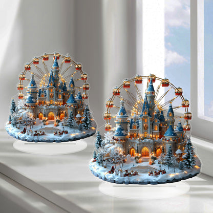 1pc Winter Castle Ferris Wheel Acrylic Desktop Display - Festive & Fun Decor for Home, Office, and Bedroom - Perfect Christmas Gift with Base Included