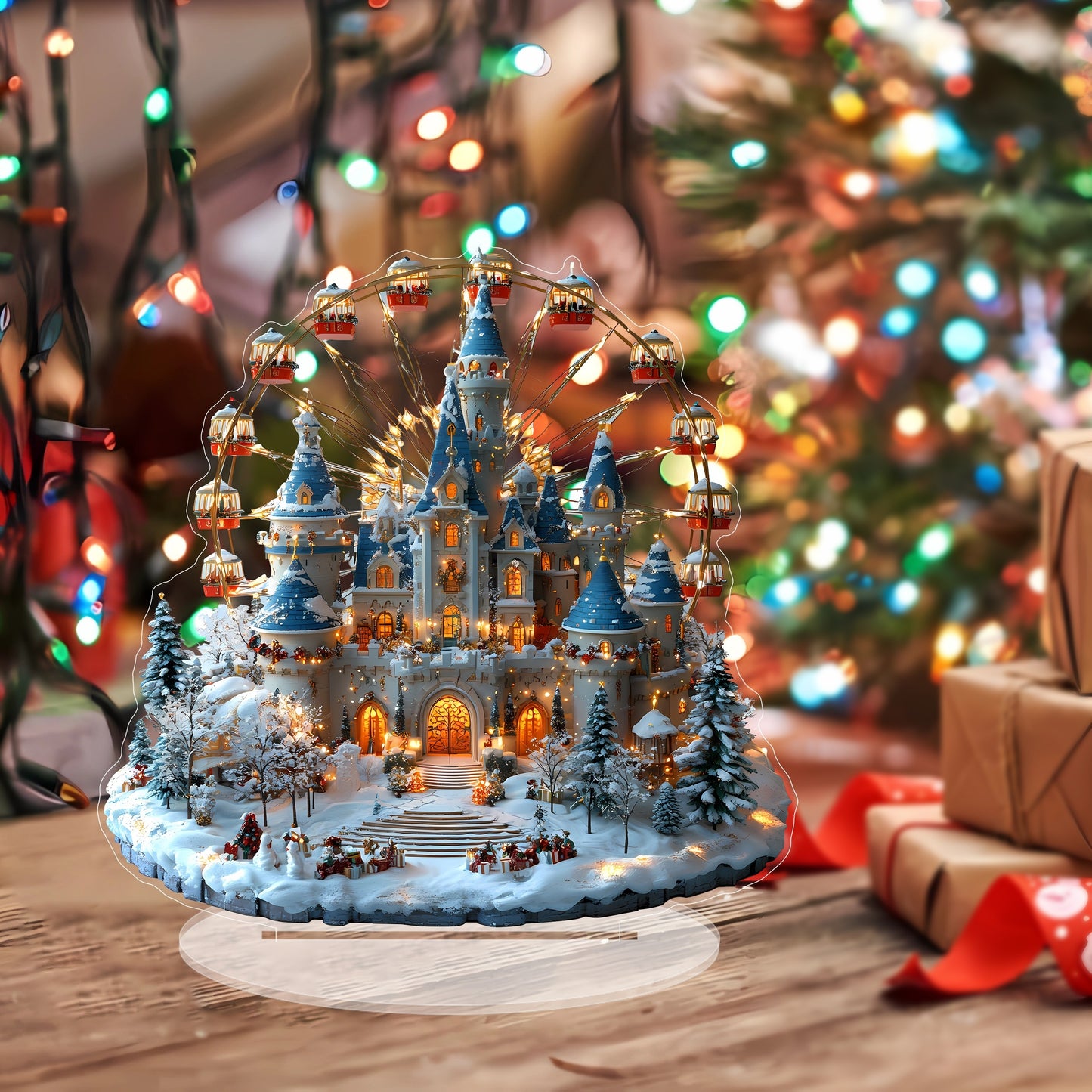 1pc Winter Castle Ferris Wheel Acrylic Desktop Display - Festive & Fun Decor for Home, Office, and Bedroom - Perfect Christmas Gift with Base Included