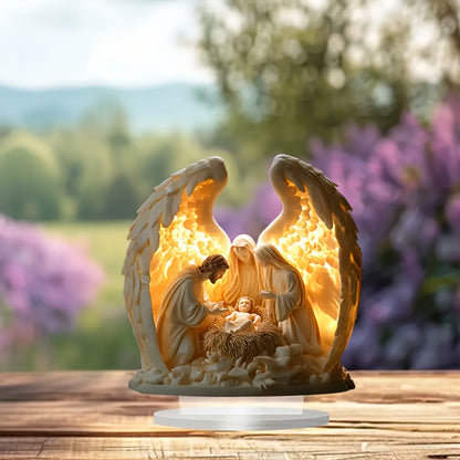 [2D Flat]1pc Bohemian Acrylic Resin Christmas Scene Tabletop Decor - Versatile Boho Display for Home, Office, Cafe - Nativity Scene Plaque And Statue, Text-Free, Desk Mount