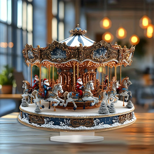 Boho Style Acrylic Carousel Music Box with Santa Claus Theme – Tabletop Decorative Sign & Plaque, Multipurpose Santa Rotating Merry-Go-Round, Ideal for Home & Office Display, Perfect Christmas Gift – 1 Piece