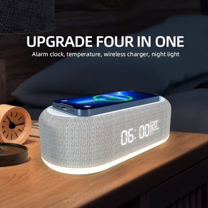 4in 1 Multifunction Wireless Charger Pad Stand LED Night Light Temperature Time Desktop Alarm Clock Mobile Phone Chargers Induction Fast Charging Dock Station Base for iPhone 16 15 14 13 12 for Galaxy S25 S24 S23 Bedroom Offi