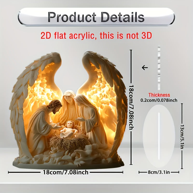 [2D Flat]1pc Bohemian Acrylic Resin Christmas Scene Tabletop Decor - Versatile Boho Display for Home, Office, Cafe - Nativity Scene Plaque And Statue, Text-Free, Desk Mount