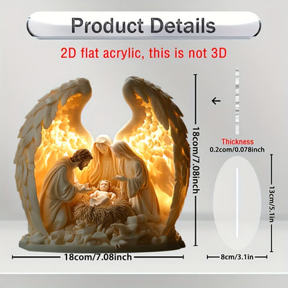 [2D Flat]1pc Bohemian Acrylic Resin Christmas Scene Tabletop Decor - Versatile Boho Display for Home, Office, Cafe - Nativity Scene Plaque And Statue, Text-Free, Desk Mount