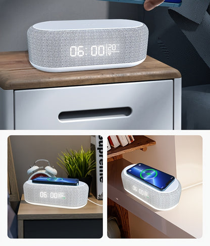 4in 1 Multifunction Wireless Charger Pad Stand LED Night Light Temperature Time Desktop Alarm Clock Mobile Phone Chargers Induction Fast Charging Dock Station Base for iPhone 16 15 14 13 12 for Galaxy S25 S24 S23 Bedroom Offi