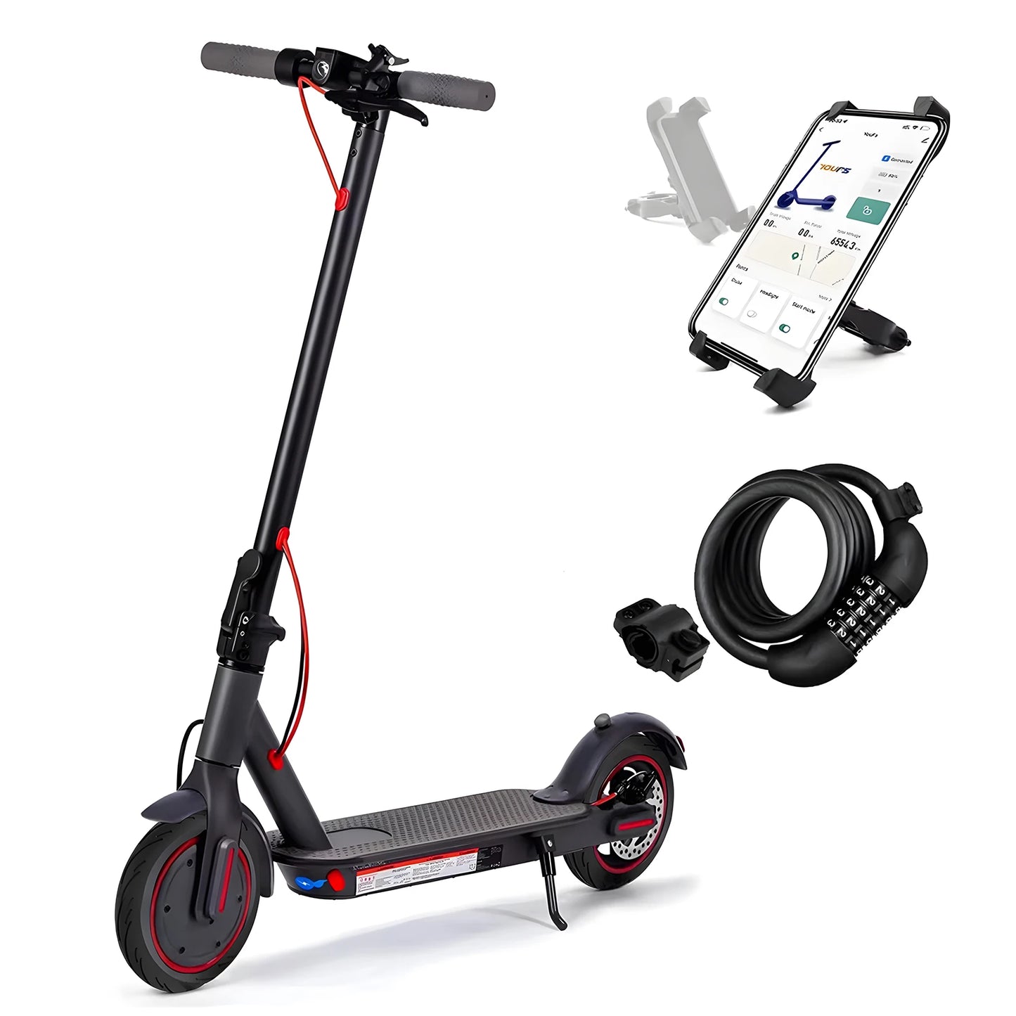8,5-Zoll-Elektroroller mit App-Funktion, mit Handyhalter und Diebstahlschutz, faltbarer E-Scooter, 25–30 km