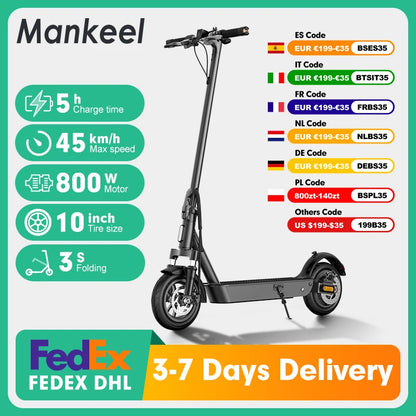 Mankeel MK086 800 W Roller elektrisch 45 km große Reichweite 48 V 10,4 Ah doppelte Stoßdämpfung Smart APP 10 Zoll faltbarer Escooter