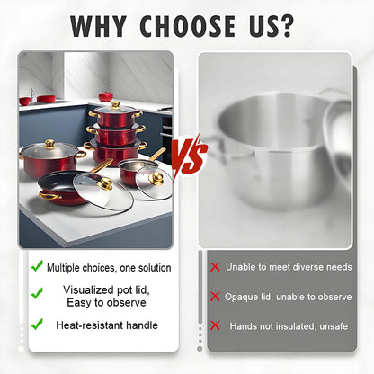 Rotes Kochgeschirr-Set, 12-teilig, Edelstahl, antihaftbeschichtet, Küchenkochgeschirr-Kollektion, komplette Küchensolution