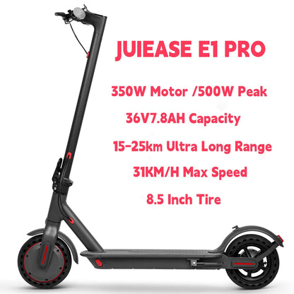 JUICEASE E1 Pro Elektroroller, 350 W Motor, 500 W Spitzenleistung, zusammenklappbarer elektrischer Tretroller, 36 V, 7,8 Ah, 5,2 Chips, 25 km Reichweite