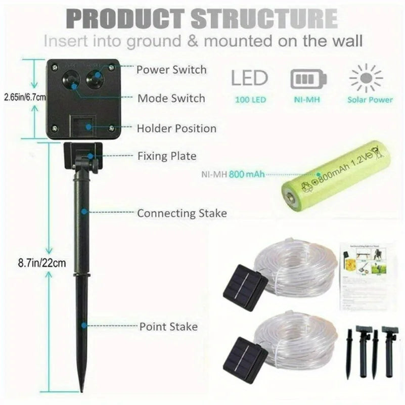 LED Solar Lichterketten Garten Wasserdichte Rohr Seil Lampe Weihnachten Girlande Lichterkette Für Outdoor Urlaub Dekoration Beleuchtung