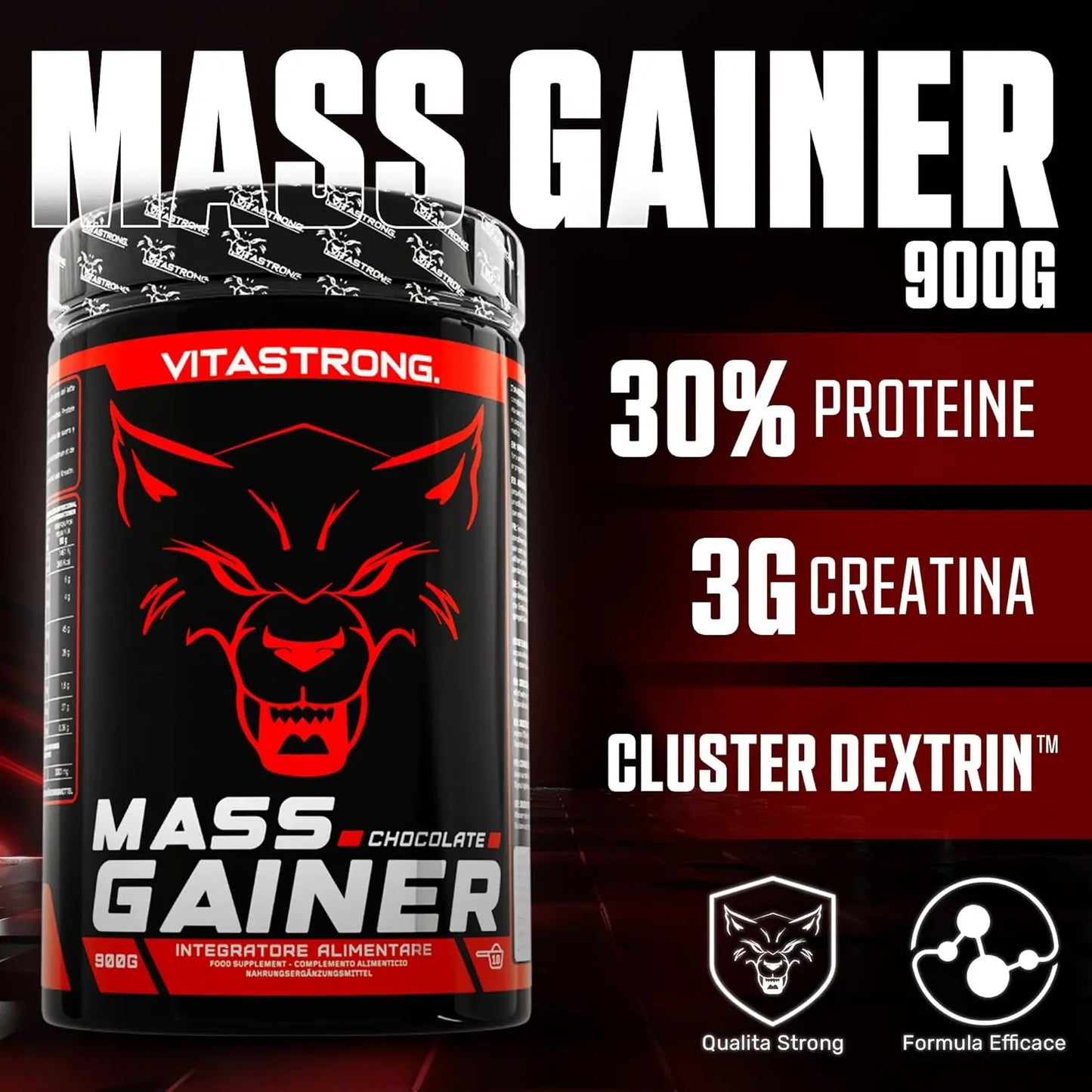 Mass Gainer Vitastrag, 30 % hohes kalorisches Proteinpulver, Maltodextrins, Cluster Dextrin, 3G-Kreatin-Monohydriertes Pulver, Gainer Muskelmasse für Männer und Frauen, hohe Qualität, Weight Gainer