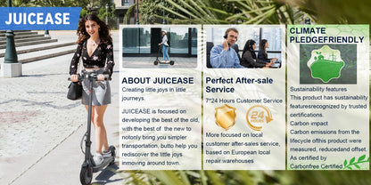 JUICEASE E1 Pro Elektroroller, 350 W Motor, 500 W Spitzenleistung, zusammenklappbarer elektrischer Tretroller, 36 V, 7,8 Ah, 5,2 Chips, 25 km Reichweite