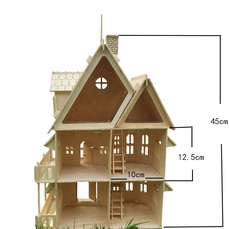 Holz 3D Puzzle Haus DIY Puppenhaus Villa Modell zusammengebautes Miniatur Puppenhaus pädagogisches Rollenspiel Spielzeug für Kinder Mädchen