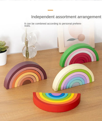 Heißer Bogen Brücke Regenbogen Bausteine Kinder Montessori Lernspiele Farbe und Form Kognitive Holz Spielzeug für Kinder