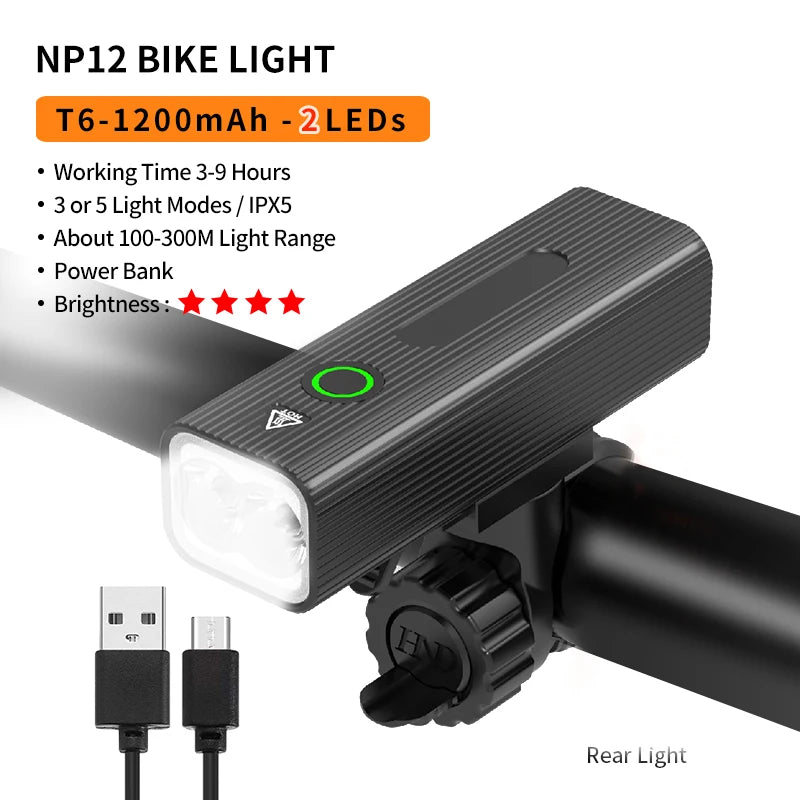 10000-1200mAh Fahrrad Licht USB Aufladbare Front Scheinwerfer 18650 Batterie LED Taschenlampe für Fahrrad Road MTB Lampen Fahrrad licht