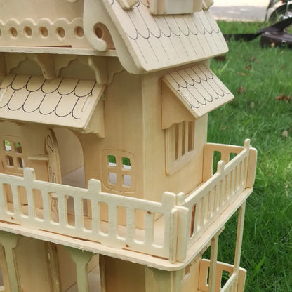 Holz 3D Puzzle Haus DIY Puppenhaus Villa Modell zusammengebautes Miniatur Puppenhaus pädagogisches Rollenspiel Spielzeug für Kinder Mädchen