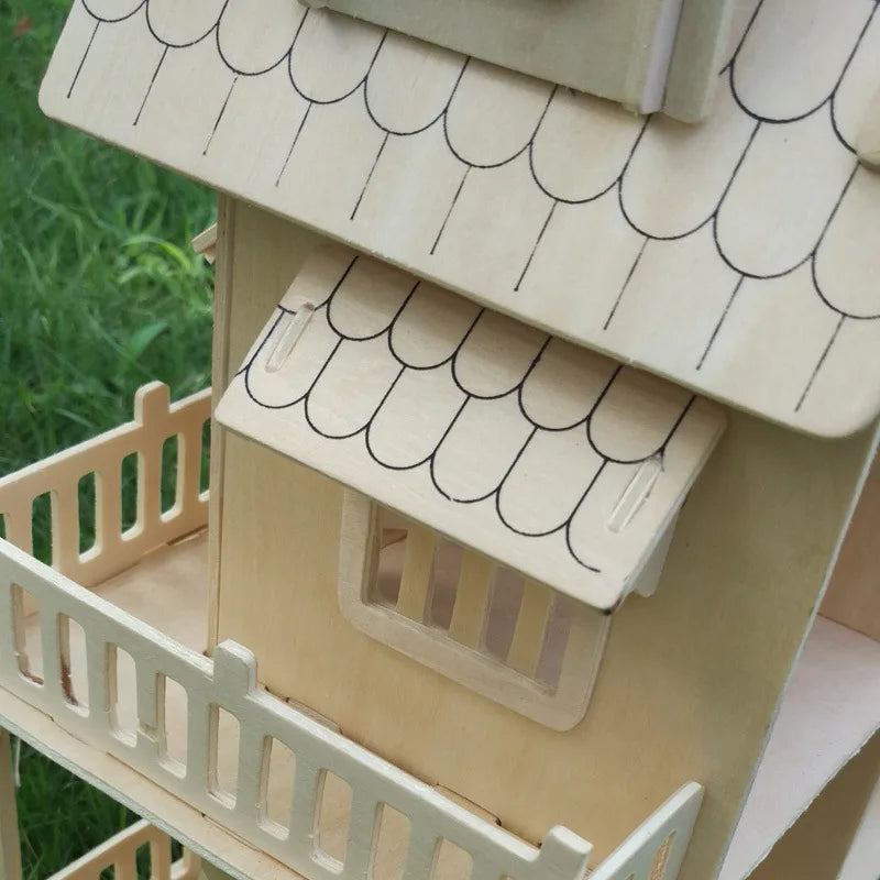 Holz 3D Puzzle Haus DIY Puppenhaus Villa Modell zusammengebautes Miniatur Puppenhaus pädagogisches Rollenspiel Spielzeug für Kinder Mädchen