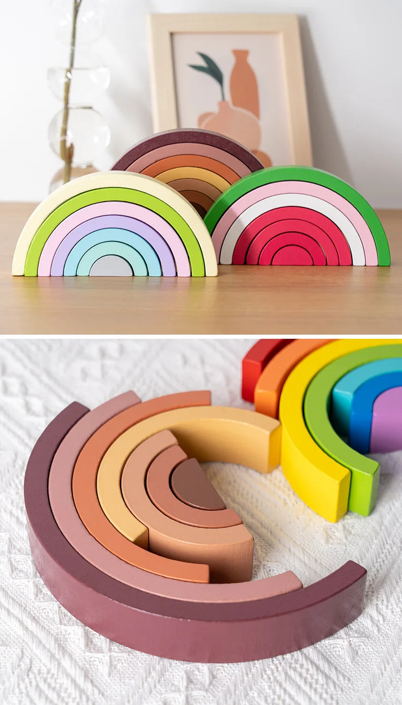 Heißer Bogen Brücke Regenbogen Bausteine Kinder Montessori Lernspiele Farbe und Form Kognitive Holz Spielzeug für Kinder