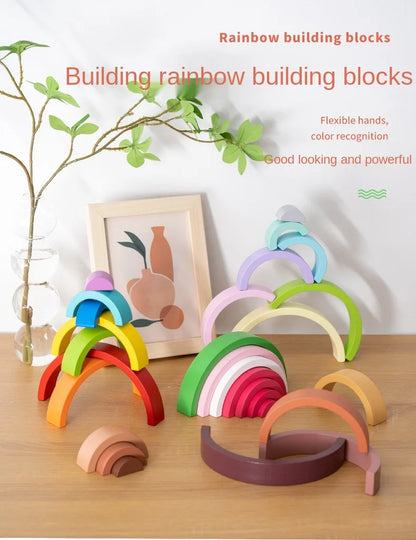 Heißer Bogen Brücke Regenbogen Bausteine Kinder Montessori Lernspiele Farbe und Form Kognitive Holz Spielzeug für Kinder