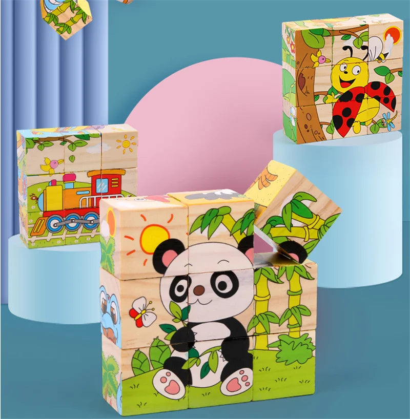 Baby Holz Blöcke Spielzeug Kinder Sechs Seite Cube Puzzles Spiel Tier Obst Verkehr Erkennen Frühen Lernen Pädagogisches Spielzeug