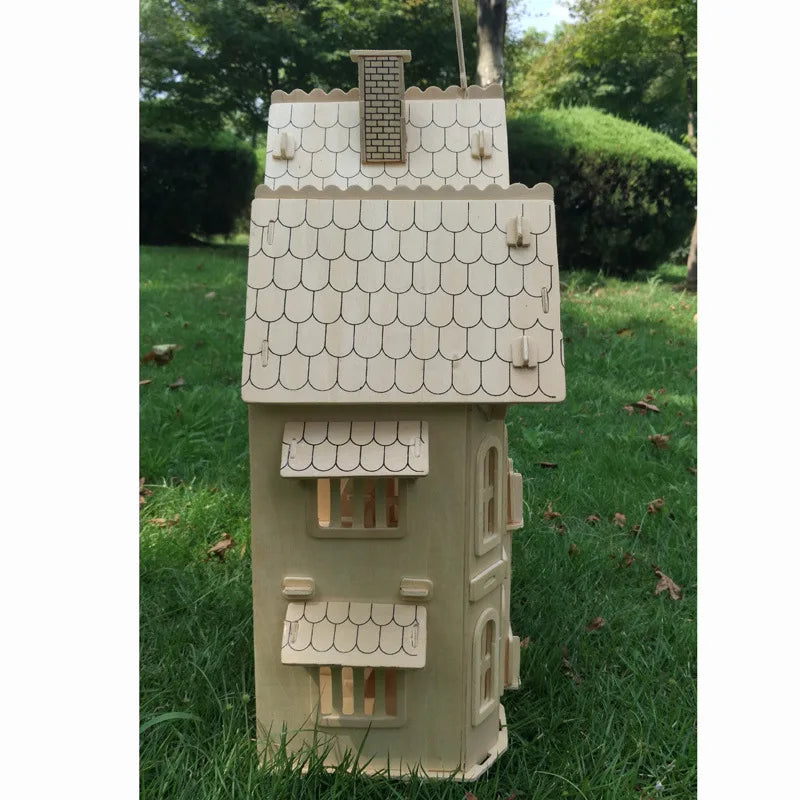 Holz 3D Puzzle Haus DIY Puppenhaus Villa Modell zusammengebautes Miniatur Puppenhaus pädagogisches Rollenspiel Spielzeug für Kinder Mädchen