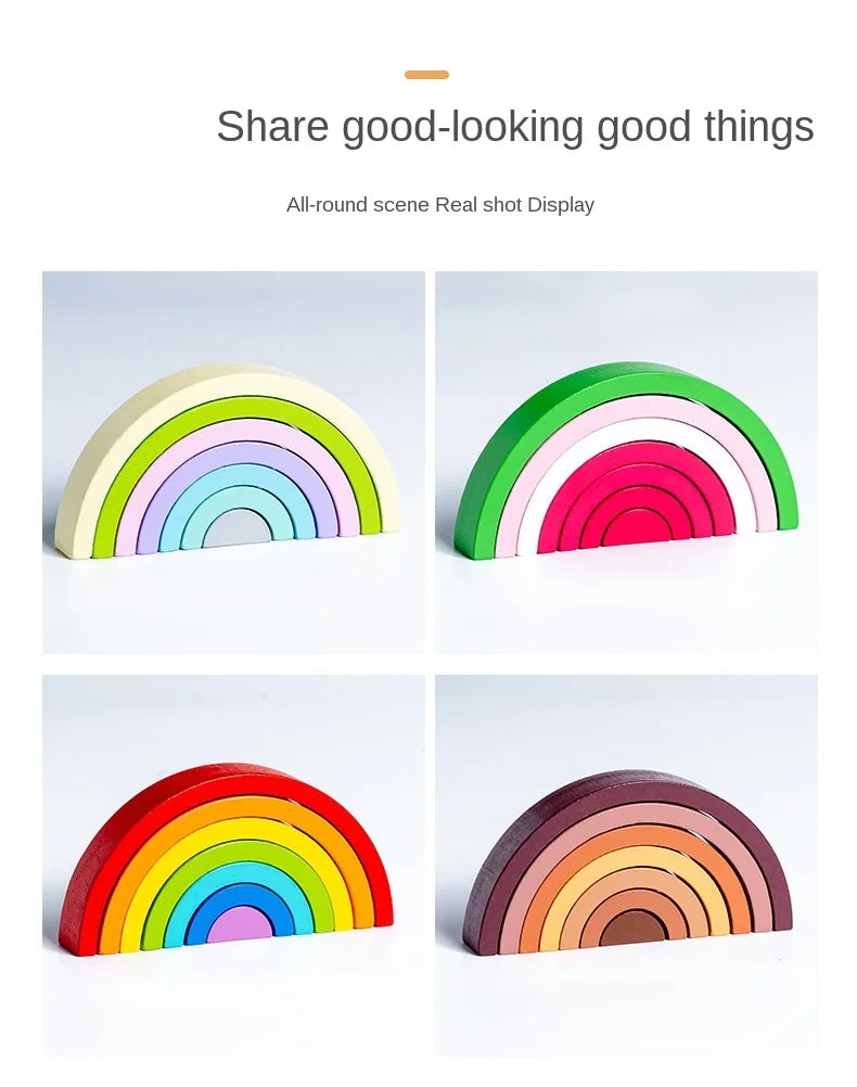 Heißer Bogen Brücke Regenbogen Bausteine Kinder Montessori Lernspiele Farbe und Form Kognitive Holz Spielzeug für Kinder