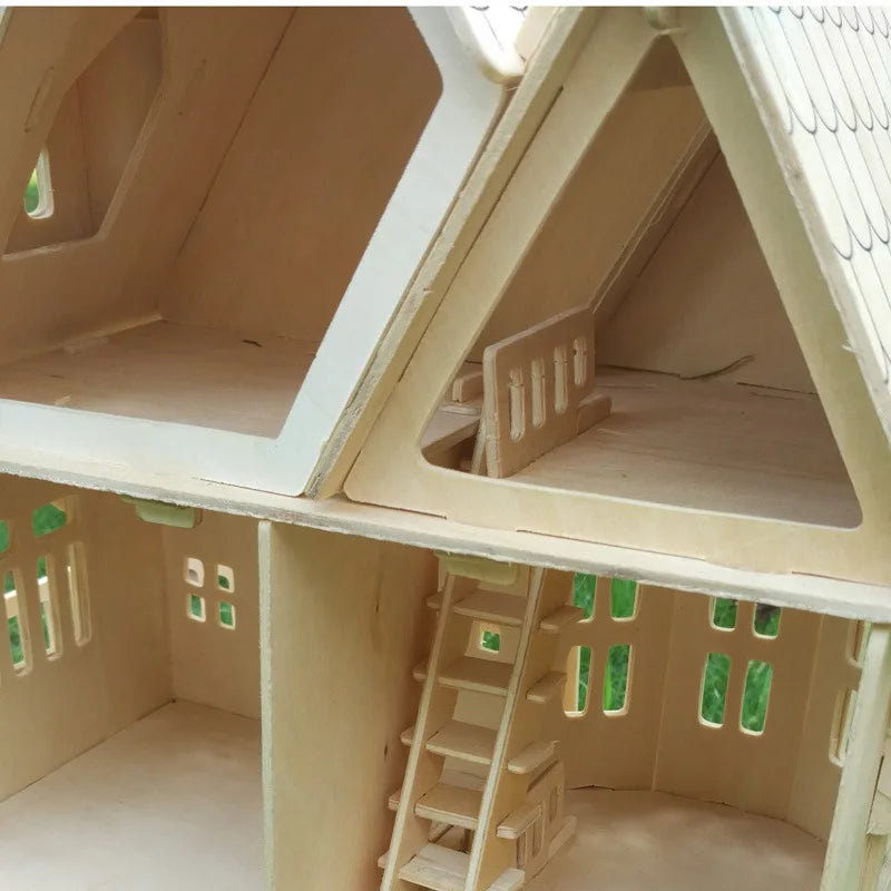 Holz 3D Puzzle Haus DIY Puppenhaus Villa Modell zusammengebautes Miniatur Puppenhaus pädagogisches Rollenspiel Spielzeug für Kinder Mädchen