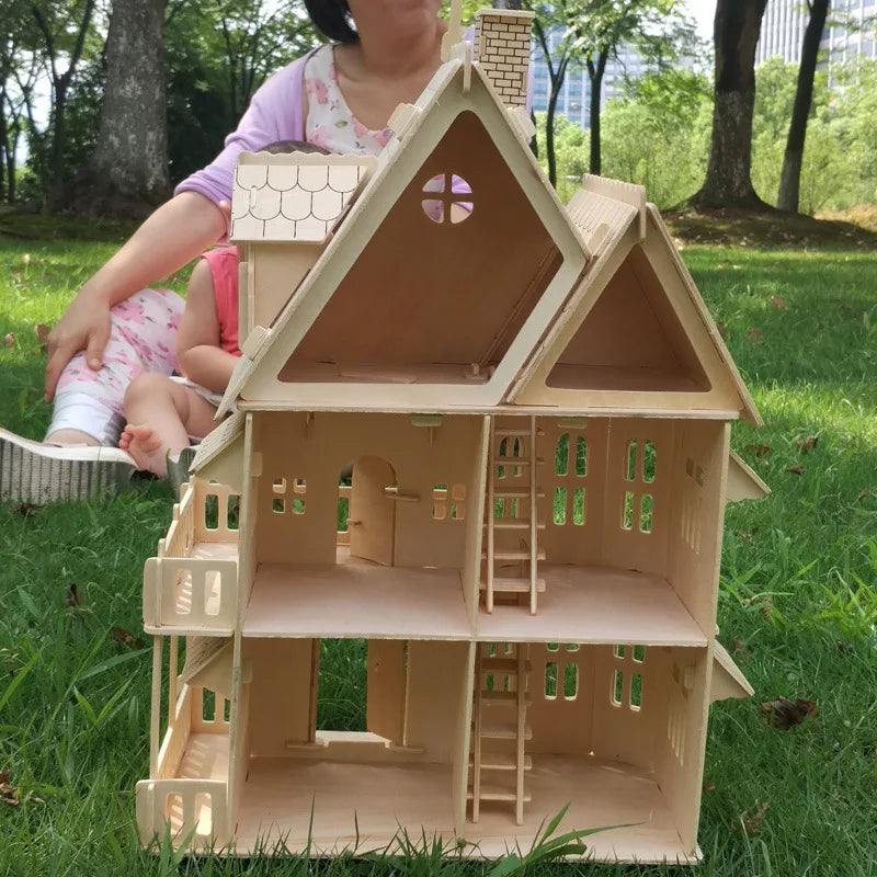 Holz 3D Puzzle Haus DIY Puppenhaus Villa Modell zusammengebautes Miniatur Puppenhaus pädagogisches Rollenspiel Spielzeug für Kinder Mädchen
