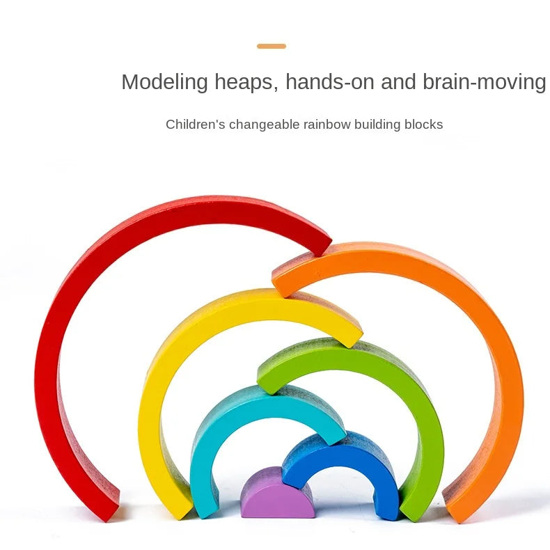 Heißer Bogen Brücke Regenbogen Bausteine Kinder Montessori Lernspiele Farbe und Form Kognitive Holz Spielzeug für Kinder