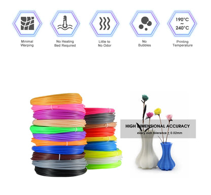 3D Drucker Filamente 60 Meter 12 farben 3D Druck Stift Kunststoff Themen Draht 1,75mm Drucker Verbrauchs 3D Stift Filament PLA