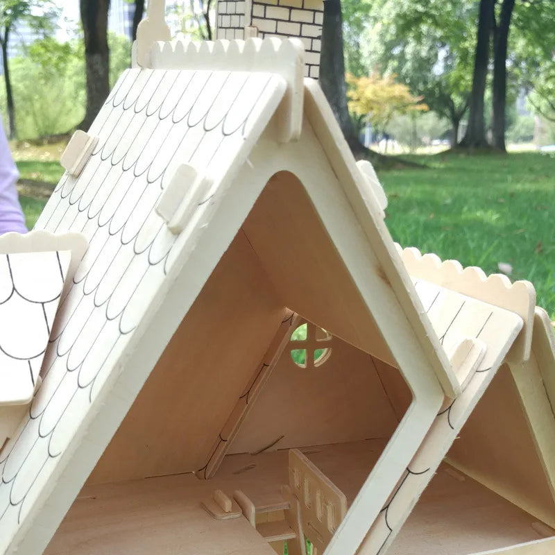 Holz 3D Puzzle Haus DIY Puppenhaus Villa Modell zusammengebautes Miniatur Puppenhaus pädagogisches Rollenspiel Spielzeug für Kinder Mädchen