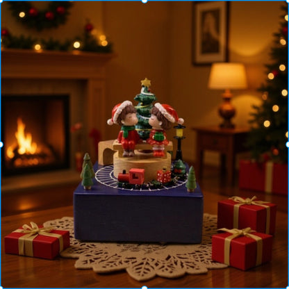 Weihnachts-Spieluhr, Kunsthandwerk aus Holz, kreatives Weihnachtsgeschenk, runder Boden, Weihnachtsbaum, Spieluhr