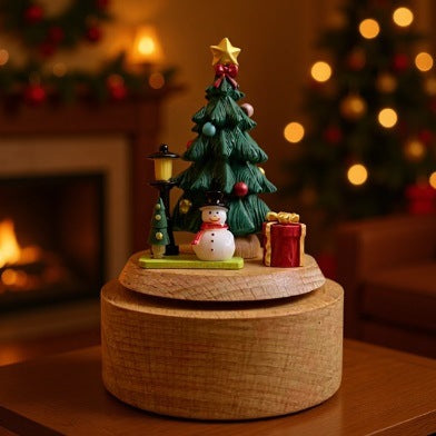 Weihnachts-Spieluhr, Kunsthandwerk aus Holz, kreatives Weihnachtsgeschenk, runder Boden, Weihnachtsbaum, Spieluhr