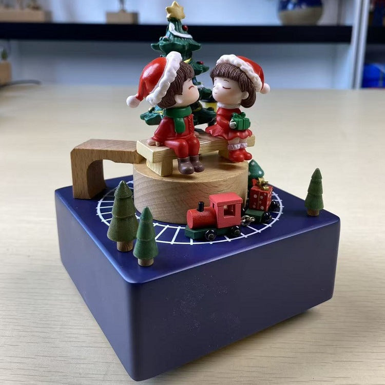 Weihnachts-Spieluhr, Kunsthandwerk aus Holz, kreatives Weihnachtsgeschenk, runder Boden, Weihnachtsbaum, Spieluhr