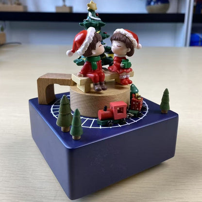 Weihnachts-Spieluhr, Kunsthandwerk aus Holz, kreatives Weihnachtsgeschenk, runder Boden, Weihnachtsbaum, Spieluhr