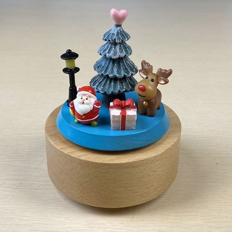 Weihnachts-Spieluhr, Kunsthandwerk aus Holz, kreatives Weihnachtsgeschenk, runder Boden, Weihnachtsbaum, Spieluhr