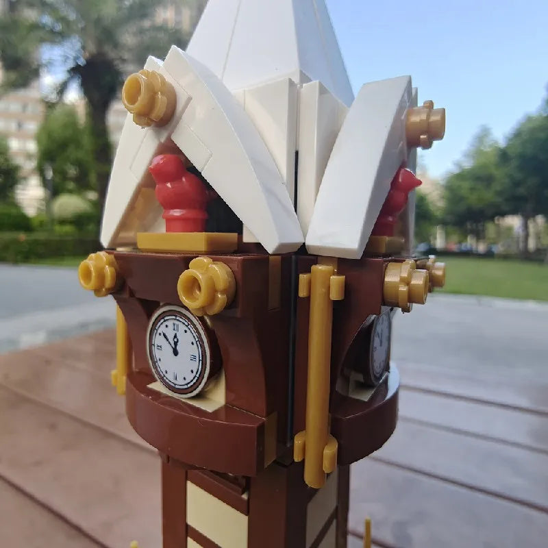 345PCS MOC Weihnachten Straße Uhr Turm Bausteine Stadt Platz Kalender Glocke Turm Architektur Ziegel Spielzeug Weihnachten Geschenk