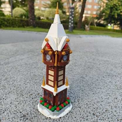 345PCS MOC Weihnachten Straße Uhr Turm Bausteine Stadt Platz Kalender Glocke Turm Architektur Ziegel Spielzeug Weihnachten Geschenk