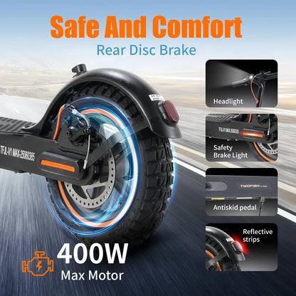 TWOFISH Elektroroller, 400 W Leistungsmotor, 9 Zoll Reifen, 10,4 Ah Akku, 100 kg Last, 28 km/h Scheibenbremse mit intelligenter App, faltbarer Escooter