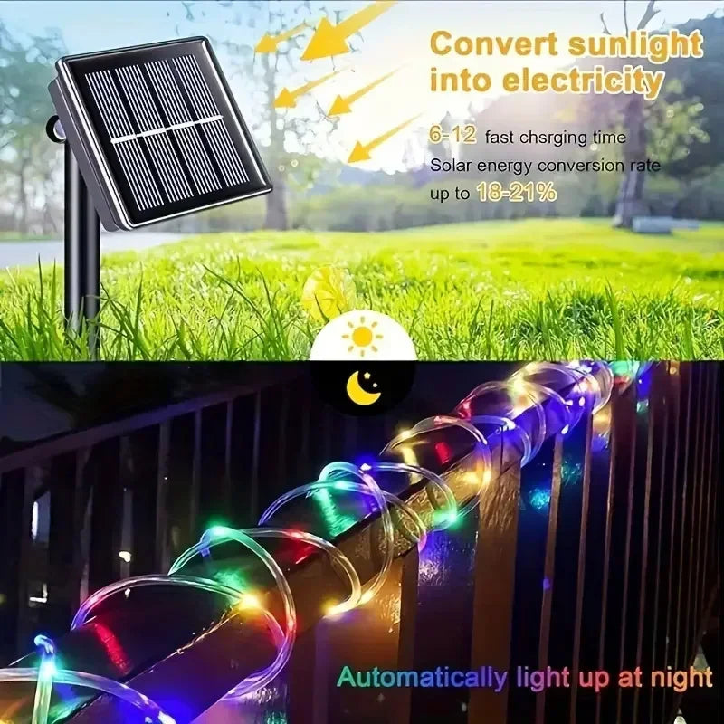 LED Solar Lichterketten Garten Wasserdichte Rohr Seil Lampe Weihnachten Girlande Lichterkette Für Outdoor Urlaub Dekoration Beleuchtung