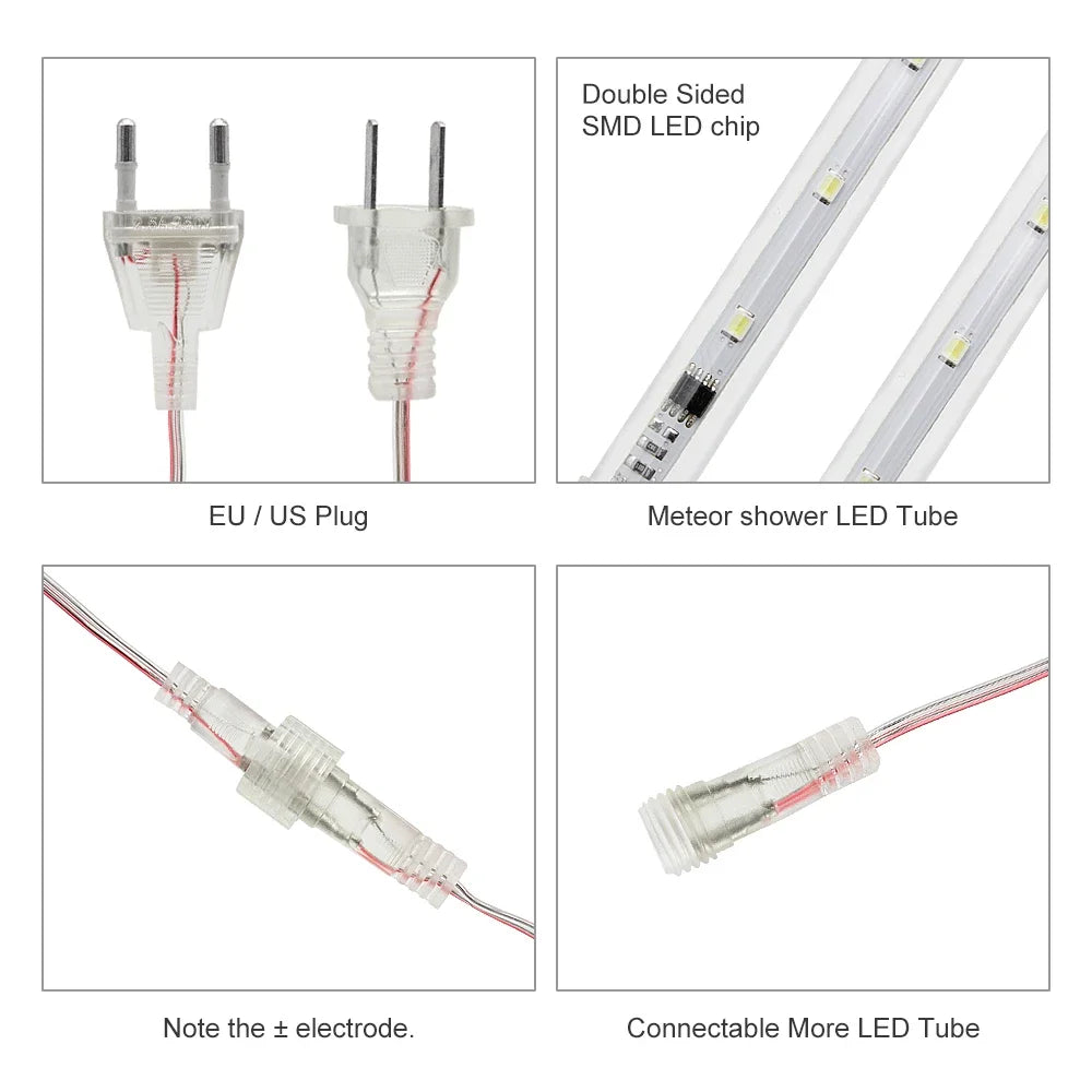30 cm/50 cm Wasserdichte Meteorschauer Regen 8 Röhre LED Lichterketten Für Outdoor Urlaub Weihnachten Dekoration Baum EU/US/AU/UK Stecker