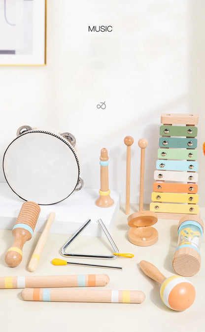 Wooden Musical Instrument Montessori Music Set Baby Children Percussion Instrument Toy Early Educational Knocking Toys for Kids