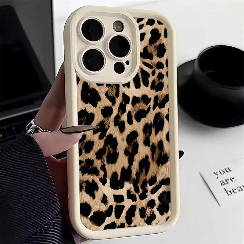 Mode Sexy Braun Leopard Silikon Soft Case Für iPhone 13 14 Pro Max 11 12 Mini 15 16 Plus SE2022 7 8 X XS XR Stoßfest Abdeckung