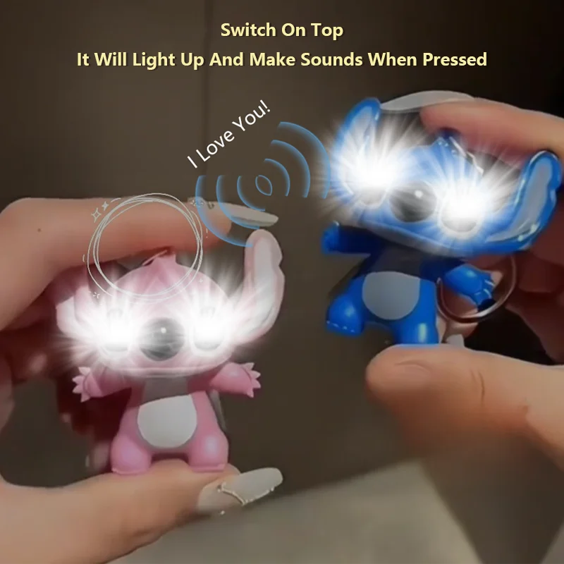 Lilo und Stitch Engel leuchtender Klang Schlüsselanhänger Cartoon Animation Kinder Erwachsene Geschenk Reißverschluss Dekoration Spielzeug Modell Ornament Puppe DIY